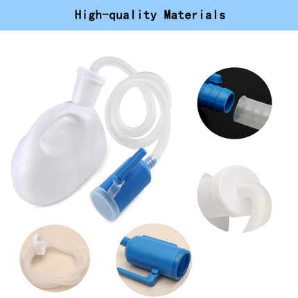 testyu 2000ML Urinal Bottles Unisex with Holder, Leak-Proof Lid and Hose, Portable Urinal Bottle for Men Women with Cleaning Brush for Disabled, Elderly, Car, Camping, White