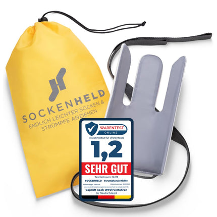 SOCKENHELD® 2-in-1 Premium Stocking Aid – with hanging pocket for extra protection &amp; hygiene – Comfort drawstrings – Ideal for seniors, pregnant women &amp; those with limited mobility – 23 cm