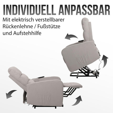 Mendler TV armchair HWC-K62, recliner chair, TV armchair, reclining function, stand-up aid, metal fabric/textile cord - blue