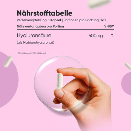 Hyaluronic Acid Capsules - 600mg per Capsule - 120 Vegan Hyaluronic Capsules - 4 Month Supply - Molecule Size (500-700 KDA) - Hyaluronic Acid - Serum Alternative - WeightWorld