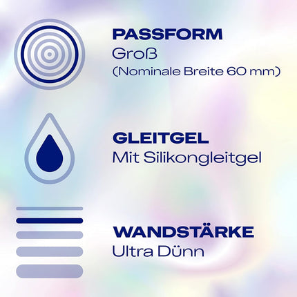 Durex XXL Condoms Mixed Pack - Realistic condoms with a great fit and close to the skin. Condoms with a large, anatomical, easy-on shape - moistened with silicone lubricant - 16 pieces (2 x 8 pieces)