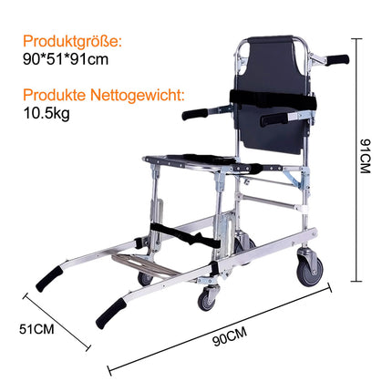 EMS Stair Chairs, Gguwug Transfer Stair Chair Lift Assist Devices Aluminum Lightweight Stairlifts Foldable Transport Wheelchair with 2-Wheel, Load 350Lbs with Quick Release Buckles