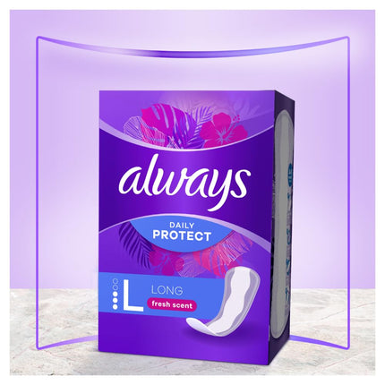 Always Daily Protect Panty Liners Women Long (64 Pads), Gigapack, with fresh fragrance, fits all panty shapes, breathable, flexible