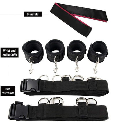 BDSM Sex Bondage Sets, Bed Restraints Handcuffs Blindfold, Hallowa Bondage Set Restraint Rope Extreme Bed Restraints Great for Couples Women Toys