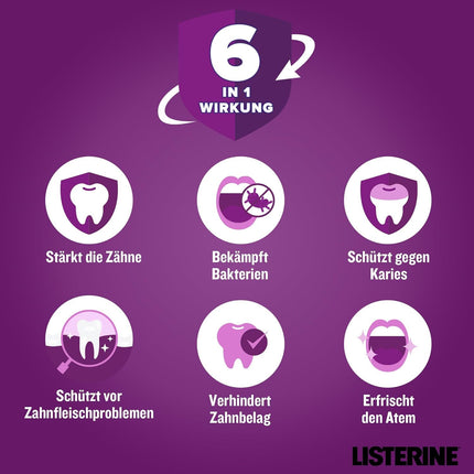 LISTERINE Total Care Tooth Protection (500 ml) - Test winner Stiftung Warentest, 6 in 1 effect, 24h fresh breath, protects against cavities &amp; gum problems, antibacterial mouthwash