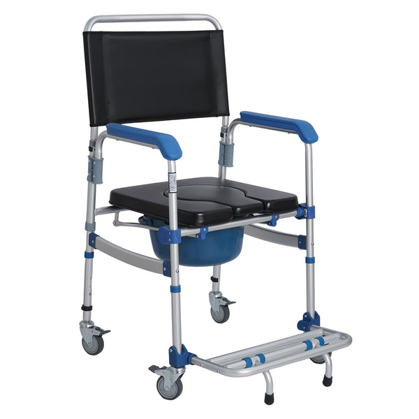Mosegor height-adjustable toilet chairs, shower chairs with wheels, bedside chair with armrests, toilet wheelchair, mobile toilet chair, 150 kg load capacity, suitable for bedrooms, bathrooms, hospitals
