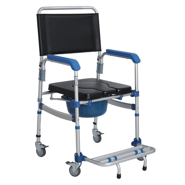 Mosegor height-adjustable toilet chairs, shower chairs with wheels, bedside chair with armrests, toilet wheelchair, mobile toilet chair, 150 kg load capacity, suitable for bedrooms, bathrooms, hospitals