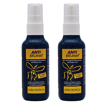 Anti Brumm Ultra Tropical 2x 75 ml I Protection against tropical mosquitoes I Insect repellent I Mosquito spray I Defense against mosquitoes and ticks I Holidays, long-distance travel I DEET I Value set plus Pharma Perle giveaway