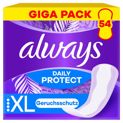 Always Daily Protect Panty Liners Women's Extra Long (54 Pads), Giga Pack, with fresh fragrance, fits all panty shapes, breathable, flexible