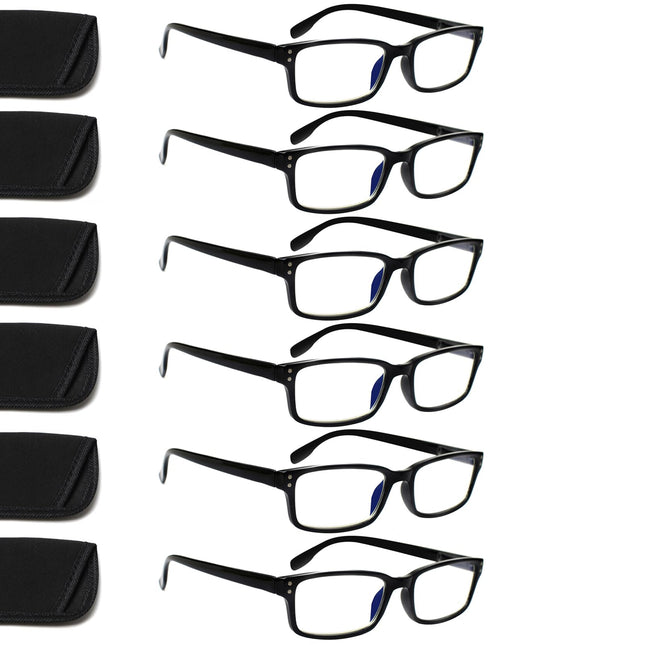 ZOECENT 6 Pack Reading Glasses Men Women Blue Light Filter Glasses Spring Hinge Computer Glasses Black Reading Glasses (6 Black, 2.75, x)