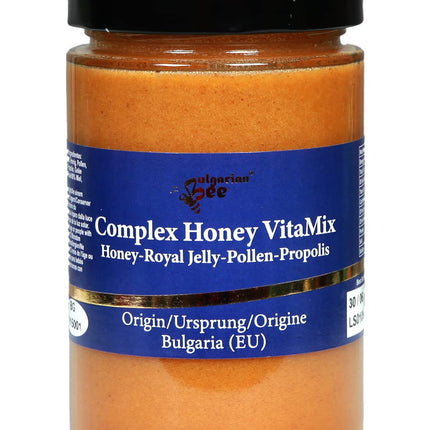 450 g honey contains pollen, beeswax, propolis, and royal jelly