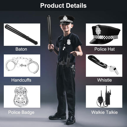 NIEEKRUN 6 Pieces Police Costume Accessories with Police Hat Walkie Talkies Handcuffs Badge Baton Whistle, Police Costume Children Police Costume Set for Cosplay Police Costume Children