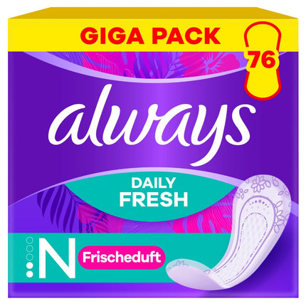 Always Dailies Panty Liners Women Fresh &amp; Protect Normal (76 Pads), Giga Pack, with subtle fragrance, breathable, flexible and comfortable with absorbent core