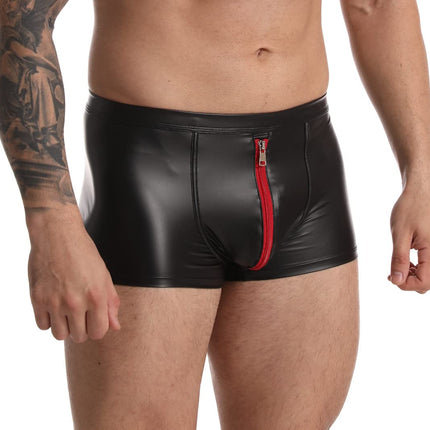 Cave Hero latex-like shorts with front zipper - wetlook shorts with zipper - black L