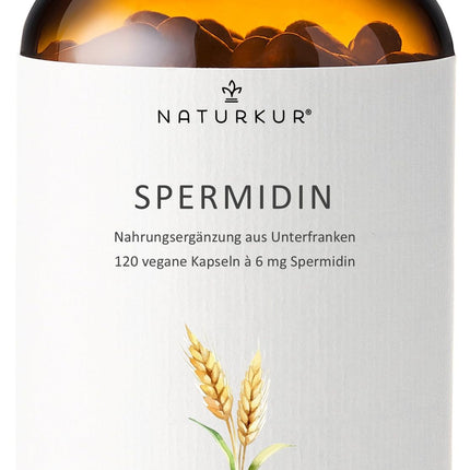 Naturkur® Spermidine 6mg - 120 capsules in a pharmacist's glass jar - wheat germ extract, vegan, without additives, handmade in Lower Franconia