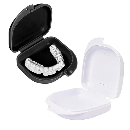 Pack of 2 braces boxes, denture boxes, glitter retainer boxes, dental splint boxes, retainer cases, denture boxes, for storing braces or dental splints (black and white)