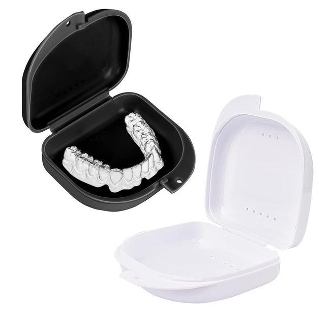 Pack of 2 braces boxes, denture boxes, glitter retainer boxes, dental splint boxes, retainer cases, denture boxes, for storing braces or dental splints (black and white)