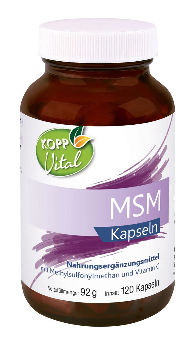 KOPP Vital® MSM | Capsules - vegan | 92 g | 1 x 120 capsules | with vitamin C | Organically bound sulfur | Gluten-free | Lactose-free | Pharmacy quality