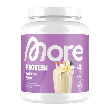 MORE Protein, vanilla ice cream, 600 g, mix of whey concentrate and casein, ideal for building and maintaining muscle, with lactase - made in Germany