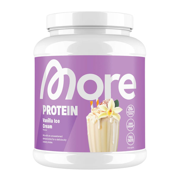 MORE Protein, vanilla ice cream, 600 g, mix of whey concentrate and casein, ideal for building and maintaining muscle, with lactase - made in Germany