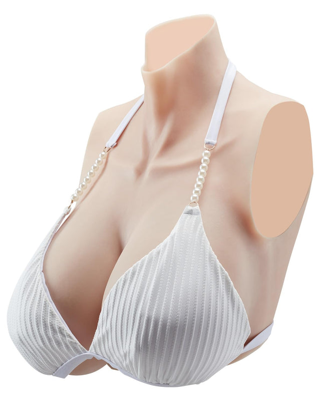 VEVOR High Neck Silicone Breast Forms, K-Large, Realistic Skin-Temperature Silicone Filled, High Elasticity, for Crossdresser, Transgender, Amateur, Cosplay, Drag Queen, Ivory