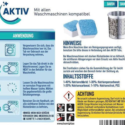 Active 24x Washing Machine Cleaner Tabs extra strong against odor &amp; limescale - Washing machine cleaner with formula for deep cleaning - Washing machine hygiene cleaning 1 year supply