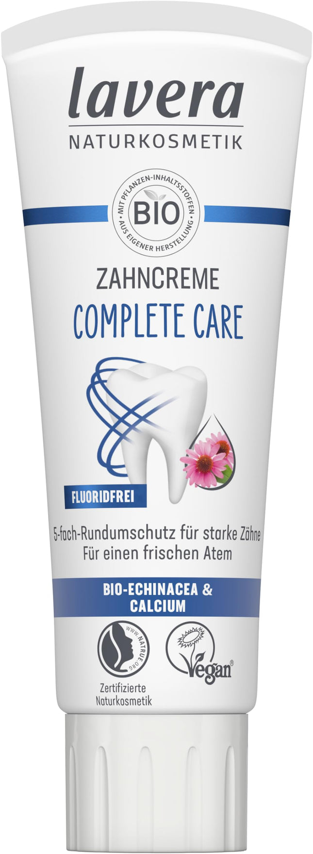 lavera Toothpaste Complete Care Fluoride-Free - 5-fold Protection - Organic Plant Ingredients - Organic Echinacea &amp; Calcium - Vegan - Natural Cosmetics - 75 ml