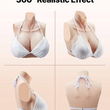 VEVOR High Neck Silicone Breast Forms, K-Large, Realistic Skin-Temperature Silicone Filled, High Elasticity, for Crossdresser, Transgender, Amateur, Cosplay, Drag Queen, Ivory