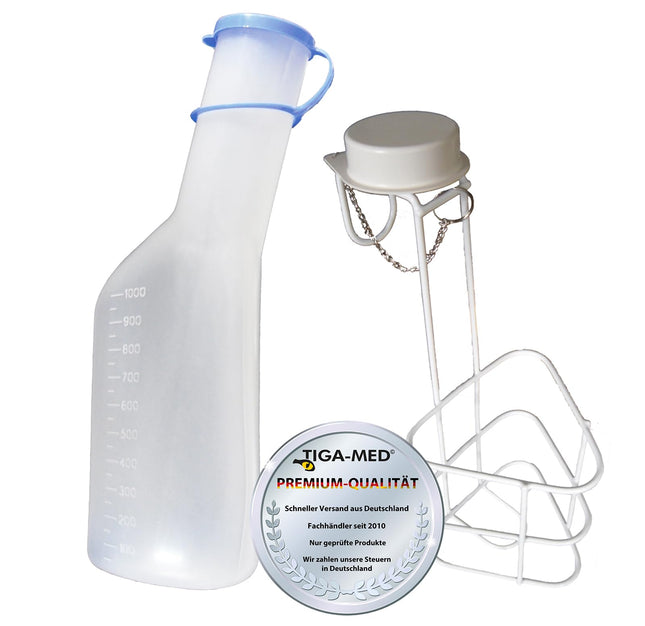 Tiga-Med urine bottle set: 1x 1L urine bottle for men + 1x urine bottle holder with lid 1 piece (=1 set) Original quality!