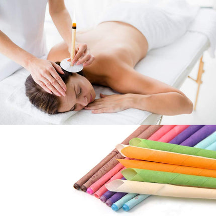 Natural ear candles, 32 pieces (8 colors), cylinder fragrance, hollow cone candles with 16 protective discs