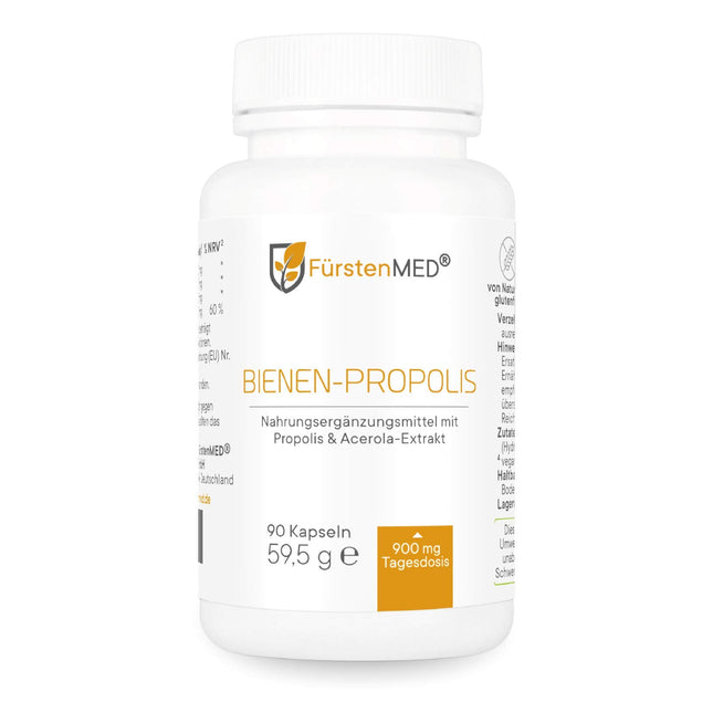 FürstenMED® 900mg Bee Propolis Capsules High Dose - Natural Flavonoids from Bee Resin with Vitamin C (from Acerola) - 90 Vegetarian Capsules - Laboratory Tested