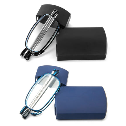 KoKoBin Foldable 2 Pack Reading Glasses Made of Stainless Steel Mini Anti-Blue Vision Aid for Men and Women Reading Aid with Hard Case 2.0