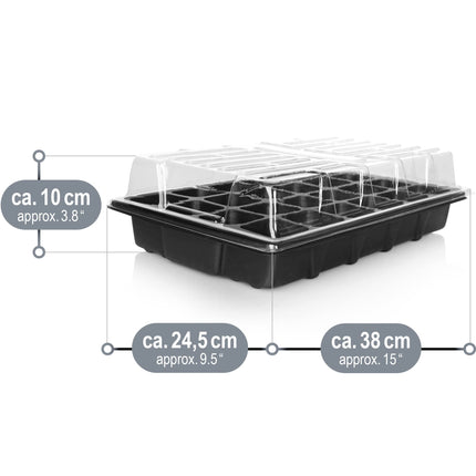 com-four® 8-piece cultivation set, set with water trays, greenhouse lid, and pot plates with 96 cells for growing plants indoors (8-piece - cultivation set 38x25cm)