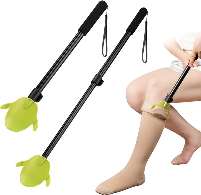 Pull-off aid for compression stockings &amp; socks - Multifunctional retractable shoehorn - Sock removal assistant for seniors and the disabled.