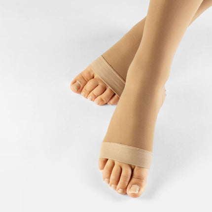 CALZITALY PACK 1/2 Toeless Support Stockings with Strong Graduated Compression 18-22 mm/Hg | Open Toe Compression Stockings | 140 DEN | Made in Italy (2 Pack - Skin Color, L/XL)
