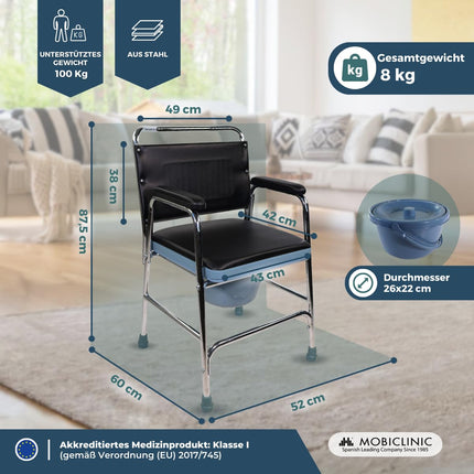 Mobiclinic®, Commode Chair, Velero, European brand, Toilet seat for the elderly and disabled, Toilet chair, Non-slip, With lid, Padded armrests seat
