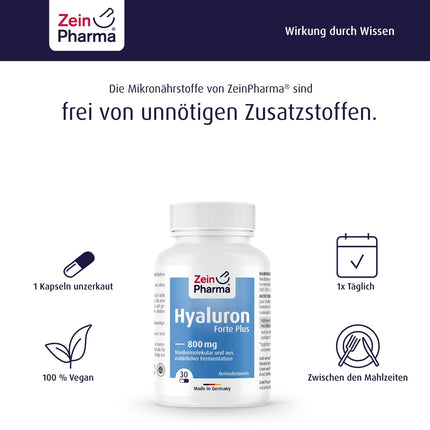 ZeinPharma Hyaluronic Acid Forte Plus Capsules 800 mg, 500-700 kDa - 30 vegan capsules from natural fermentation