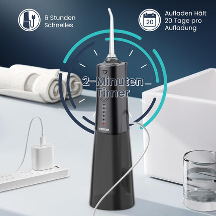 Oral Irrigator Cordless Electric Tooth Cleaner, Vimmk Dental Irrigator Water Flosser 5 Modes &amp; 8 Nozzles USB-C Rechargeable Water Flosser IPX7 Waterproof, 300ML Water Tank Mouth Cleaner (Black)