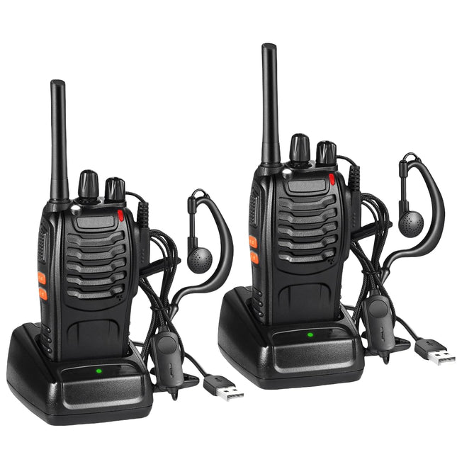 Walkie Talkies PMR446 Professional Radio Set, 16 Channels Rechargeable Walkie Talkie Set Portable with Headset and USB Charging Station for Outdoor Sports, Construction Site (1 Pair, Black)