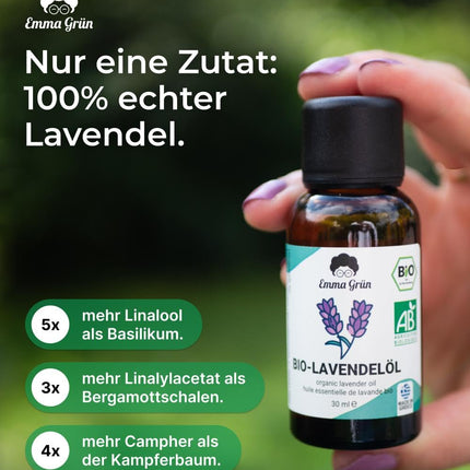 Emma Grün® Organic Lavender Essential Oil [100% Pure] - Certified Food for Oral Use - Organic Lavender Essential Oil - Essential Oil 30ml - Lavender Fragrance Oil for Aromatherapy