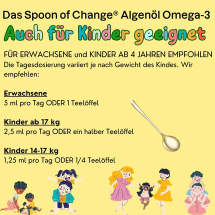 Premium Omega-3 Algae Oil Vegan (2900mg per day) - High Dose - with Lemon - DHA &amp; EPA - Science-Based, Laboratory-Tested - Sustainable - With Vitamin D3 for the Immune System - Spoon of Change®