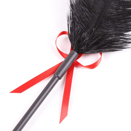 BDSMAGE 35cm Riding Whip Erotic Leather Whip with Feather Tickler Paddle, BDSM Bondage Set, Leather Flogger Spanking Feather Tickler Massage Feather Stick Sex Toy for Couples