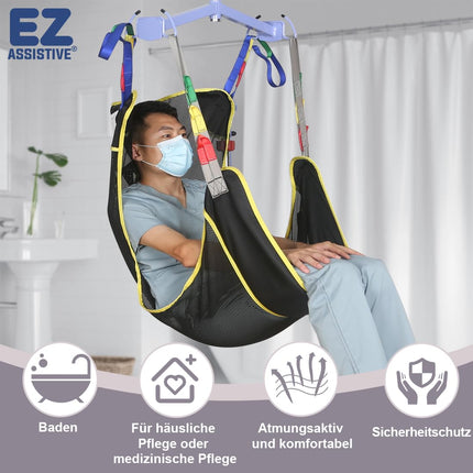 EZ Assistive Full Body Patient Lift Sling features a four points mesh sling for patient transfers and supports up to 500lbs (230kgs). (large)