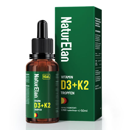 Vitamin D3 K2 high-dose drops - 50ml, 1000 IU vitamin D3 per drop, vegetarian, without additives, produced in Germany