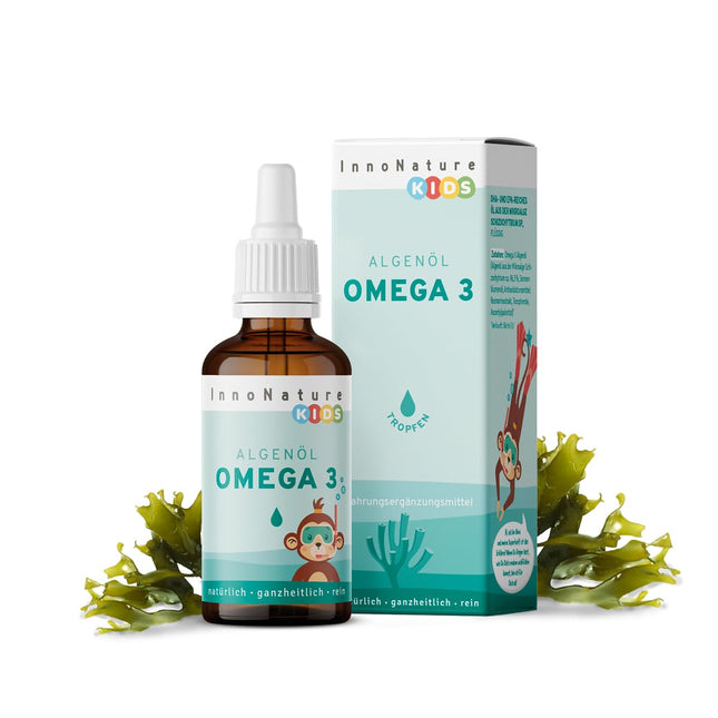 InnoNature Omega 3 Drops Kids | Naturally from the microalgae Schizochytrium | 30ml, DHA 127-170mg, EPA 63-84mg | Recommended for children 4 years and older