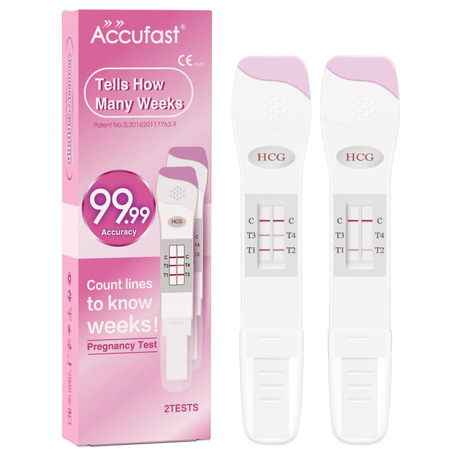 Accufast Pregnancy Test with Week Determination for Early Detection, Can Show How Many Weeks Pregnant, hCG Urine Test with 99.99% Accuracy &amp; Fast Results (2 Tests)
