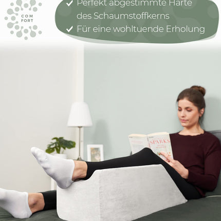 Ergonomic vein pillow for leg elevation - leg elevation pillow, leg support wedge pillow/support pillow for legs and knees, ideal as a lymphatic pillow and vein wedge, WHITE