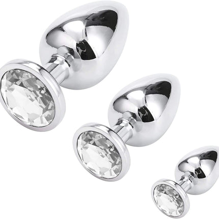 Greenpinecone Small Medium Large Metal Anal Plug Set Buttplug Anal Butt Plug with Crystal Diamond