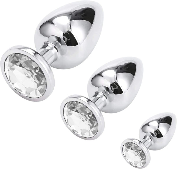 Greenpinecone Small Medium Large Metal Anal Plug Set Buttplug Anal Butt Plug with Crystal Diamond