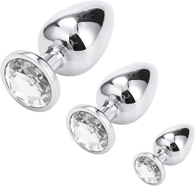 Greenpinecone Small Medium Large Metal Anal Plug Set Buttplug Anal Butt Plug with Crystal Diamond